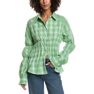 Lyra & Co Womens Smocked Waist Blouse, Green